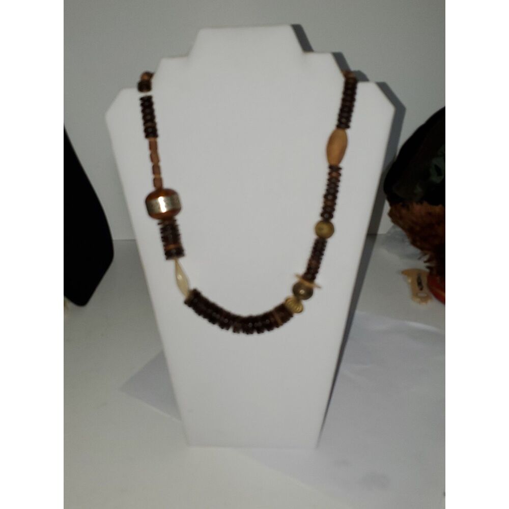 A Vintage Wooden Beaded Necklace Tribal Islander Statement Unique Boho